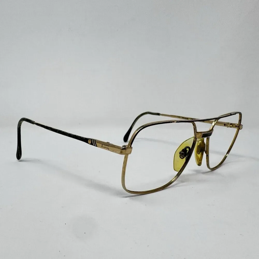 Vintage Made In Italy Gold Metal Aviator Eyeglass Frames 56-16-140